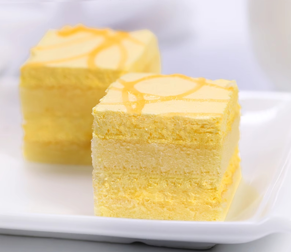 Double layered mango mousse square cake